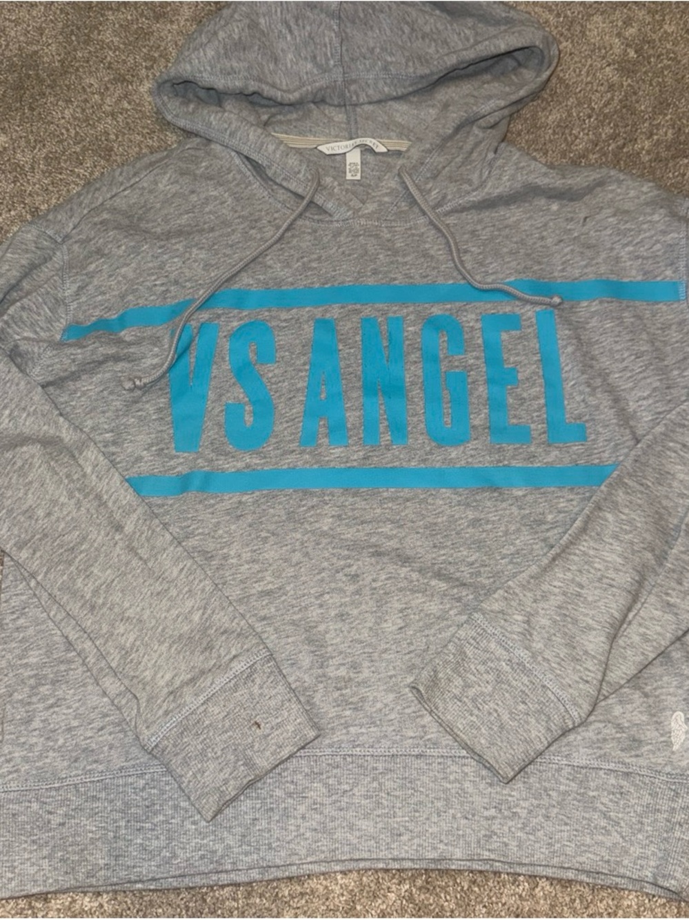 Victoria's Secret Men's Gray Hoodie with Turquoise VS ANGEL Logo